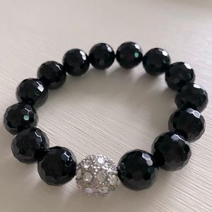 Black Faceted Black Bead Bracelet